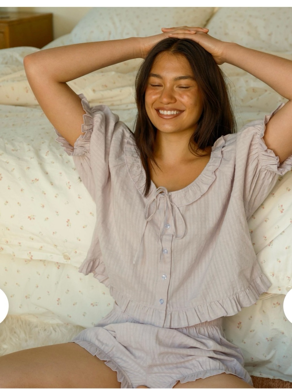 Sonderhaus Romeo button up top and bloomer shorts cottagecore sleep set